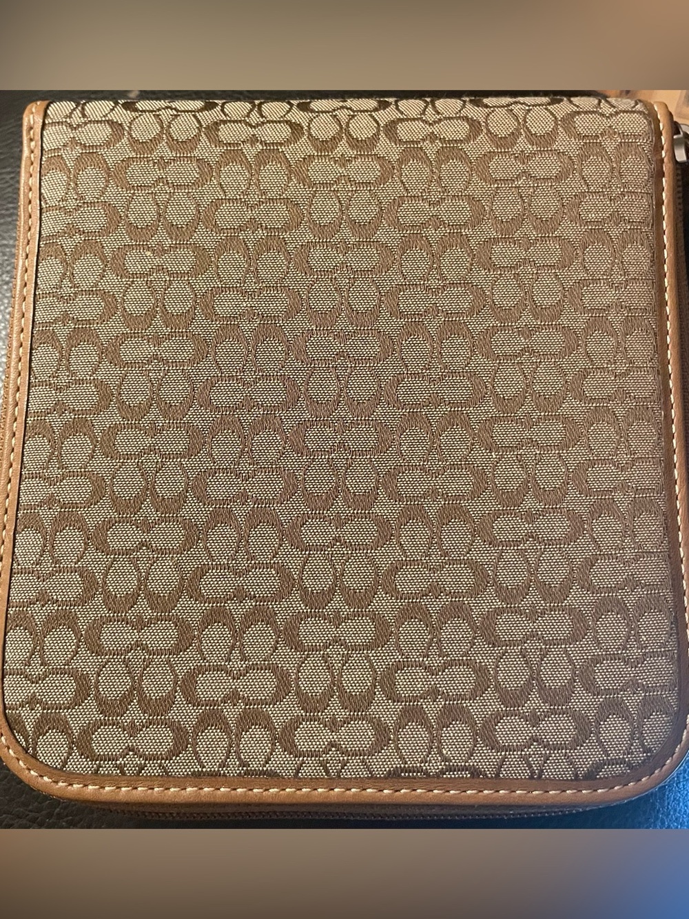 Coach Monogram Canvas CD Case Or Pouch with Tan Trim
